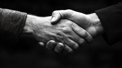 Two weathered hands clasp in a firm handshake