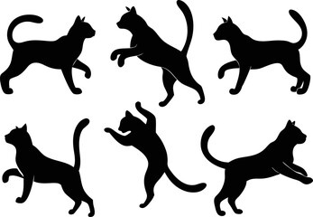 jumping cat icon set silhouette vector