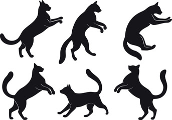 jumping cat icon set silhouette vector