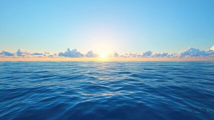 Fototapeta premium Serene Ocean Sunset With Gentle Waves And Clouds