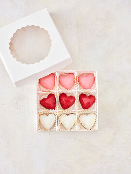 Beautiful Heart-Shaped Chocolates Arranged in a Box Perfect for Special Occasions and Gifts