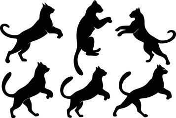 jumping cat icon set silhouette vector