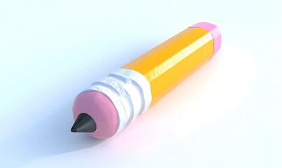 Cartoon pencil with pink eraser and sharp point on white background.