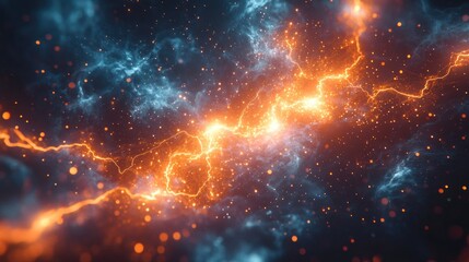 Fire and ice lightning colliding in cosmic energy field.