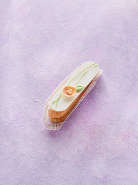 Delightful Modern Dessert Presented on a Delicate Lace Doily With Pastel Hues