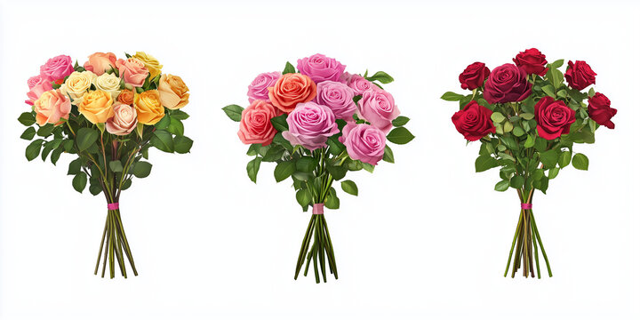Colorful Rose Bouquets Collection in PNG for Valentine Decoration Transparent Background






