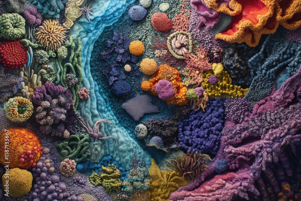 Poster bacteria forms and textures create vibrant, microcosmic landscape with rich colors and intricate det