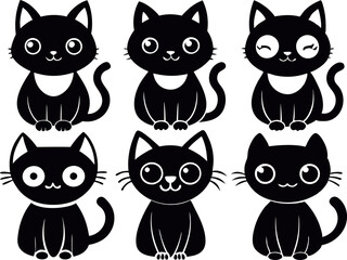  cat icon set silhouette vector