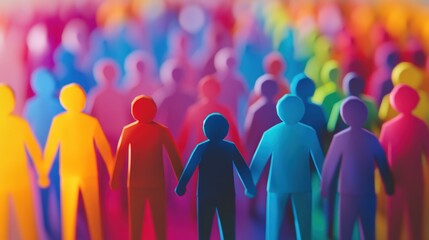 Colorful paper people standing in rows, holding hands and forming a framework for the background of a social media banner.