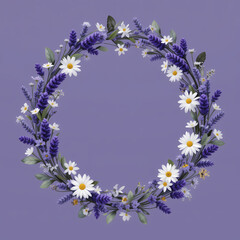 Tranquil Lavender Watercolor Floral Frame with Greenery and Daisies
