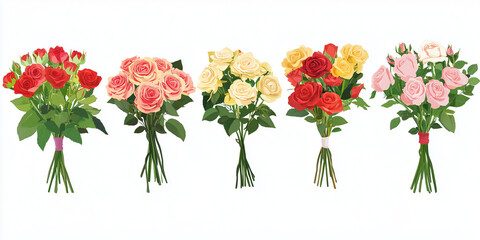 Colorful Rose Bouquets Collection in PNG for Valentine Decoration Transparent Background






