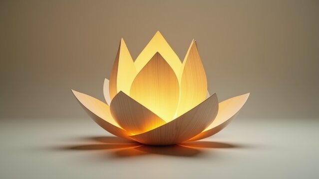 Buddhism, The doctrine of emptiness, shunyata,Minimalist photo of a delicate wooden sculpture of a hollow lotus, symbolizing emptiness, glowing softly.