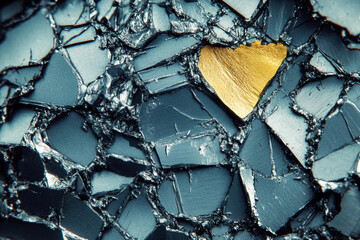 Close-up view showcasing textured surface with black, gray, and gold elements reflecting intricate patterns and materials under light