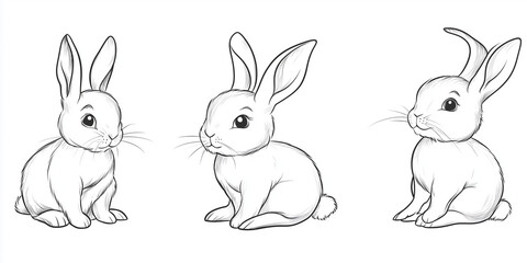 Fototapeta premium Cute Bunny Rabbit Outline Sketch Vector Illustration with Minimal Line Art Doodle in Different Poses
