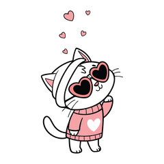 Cute Cat in Heart Sunglasses, Perfect for Valentine's Day