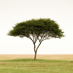 Obraz premium A single tree in an open prairie, isolated on a pure white background