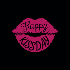 Happy Kiss Day Gorgeous Logo Type Lip with Text Vector Illustration