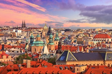 Sunset cityscape of Prague