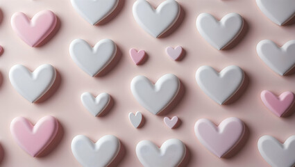 Obraz premium Heart-shaped pattern on pastel pink background.