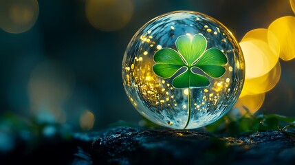 Clover leaf gently glowing inside a luminous ball