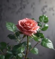 Close-up of a rose with green leaves and stems in the background, flora, botanicals