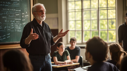 Senior Academic Professor Speaking to Young Students in Class