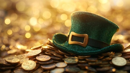 Leprechauns Green Hat Sits Atop Golden Coins