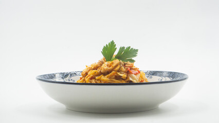 Bowl of noddle with seafood