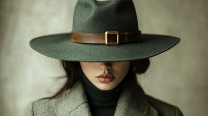 Woman wearing a stylish green fedora hat
