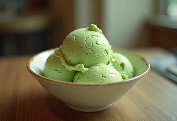 Match green tea ice cream in a bowl