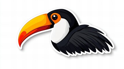 Naklejka premium Vibrant toucan sticker design. Colorful beak and dark feathers.