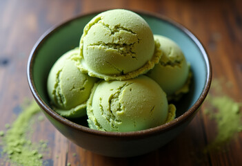 Match green tea ice cream in a bowl