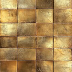 Naklejka premium A seamless pattern of square tiles with a gold leaf finish, their surfaces reflective and shimmering under the soft light.