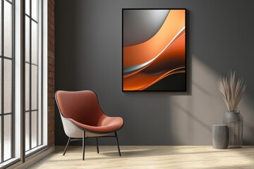 Abstract poster with metallic textures, reflective surfaces, and shimmering gradients, emphasizing a sleek and luxurious feel
