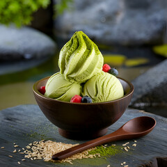 Match green tea ice cream in a bowl