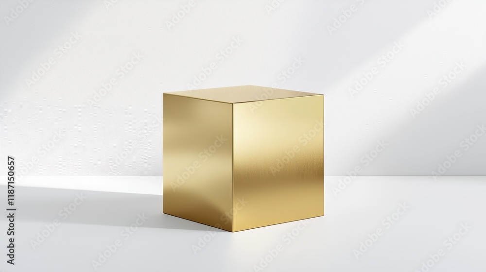 Poster a polished gold cube sits on a minimalistic surface, reflecting light and creating a modern aestheti