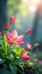 Obraz premium Luminous flowers sway gently in the spring breeze, spring, gentle