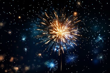 Bright fireworks illuminating the night sky during a festive celebration, creating a spectacular display of color and light