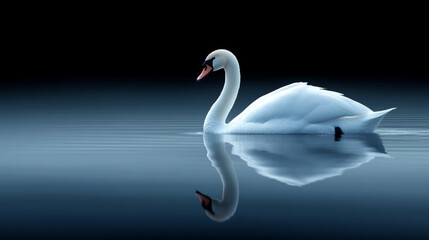 Graceful swan swimming in calm waters tranquil lake nature photography serene environment close-up perspective