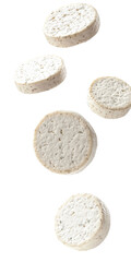 Goat cheese isolated. Creamy texture, tangy flavor, healthy ingredient, rich taste, savory snack, natural garnish, fresh cheese, dairy product.