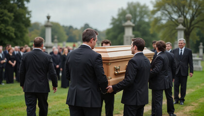 Pallbearers carrying a coffin during a funeral