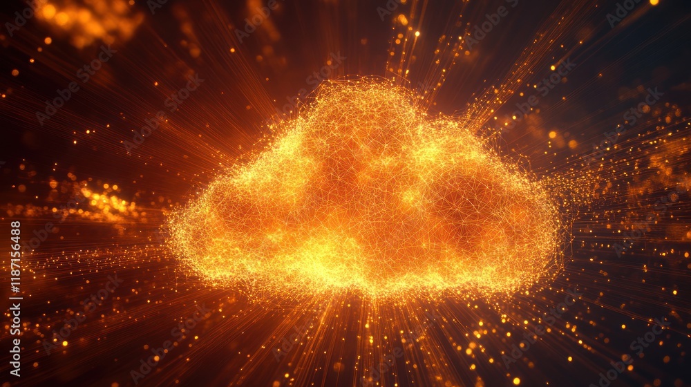 Poster fiery cloud computing: digital network & data visualization