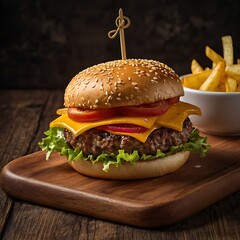 fresh tasty burger on dark background