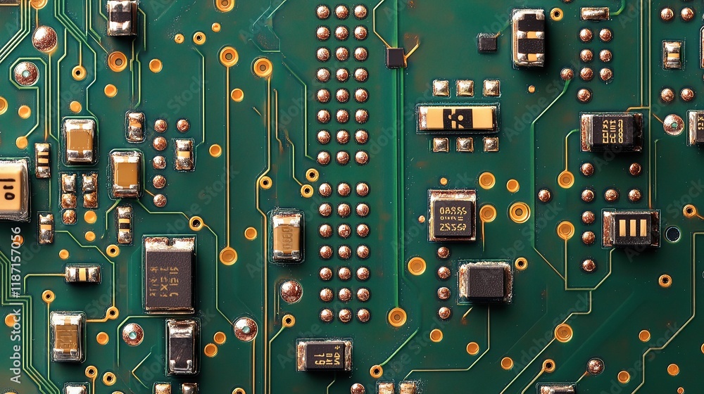 Poster detailed close-up of printed circuit board elements and design