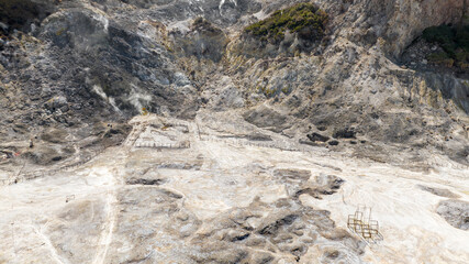 Aerial view of Solfatara in Pozzuoli, near Naples, Italy. It is a shallow volcanic crater part of...