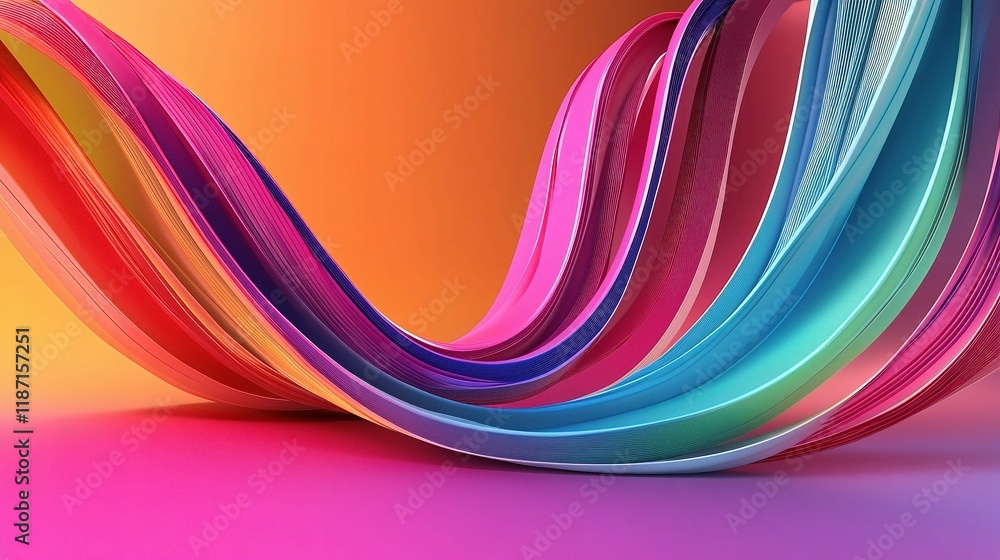 Poster vibrant 3d abstract interconnected lines in dynamic color flow
