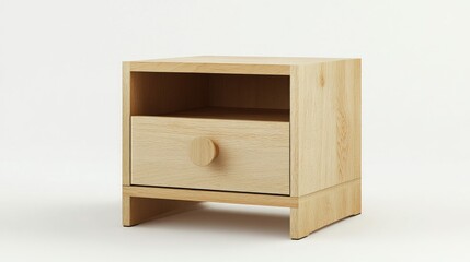Simple light wood nightstand with one drawer and open shelf.