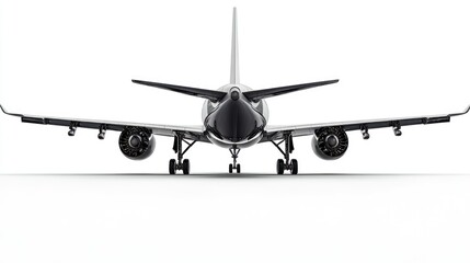 Rear view of a commercial airplane on a white background.