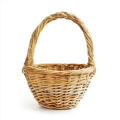 Fototapeta premium Handmade Basket for Picking Berries Rustic Bast Design Eco-Friendly Woven Basket White Background