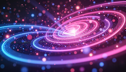 Colorful light spirals against a dark background